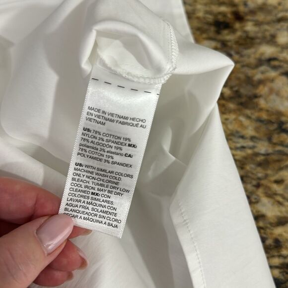 Chico's White Solid Trapeze Poplin Short Sleeve Blouse Top Size L - Picture 6 of 8